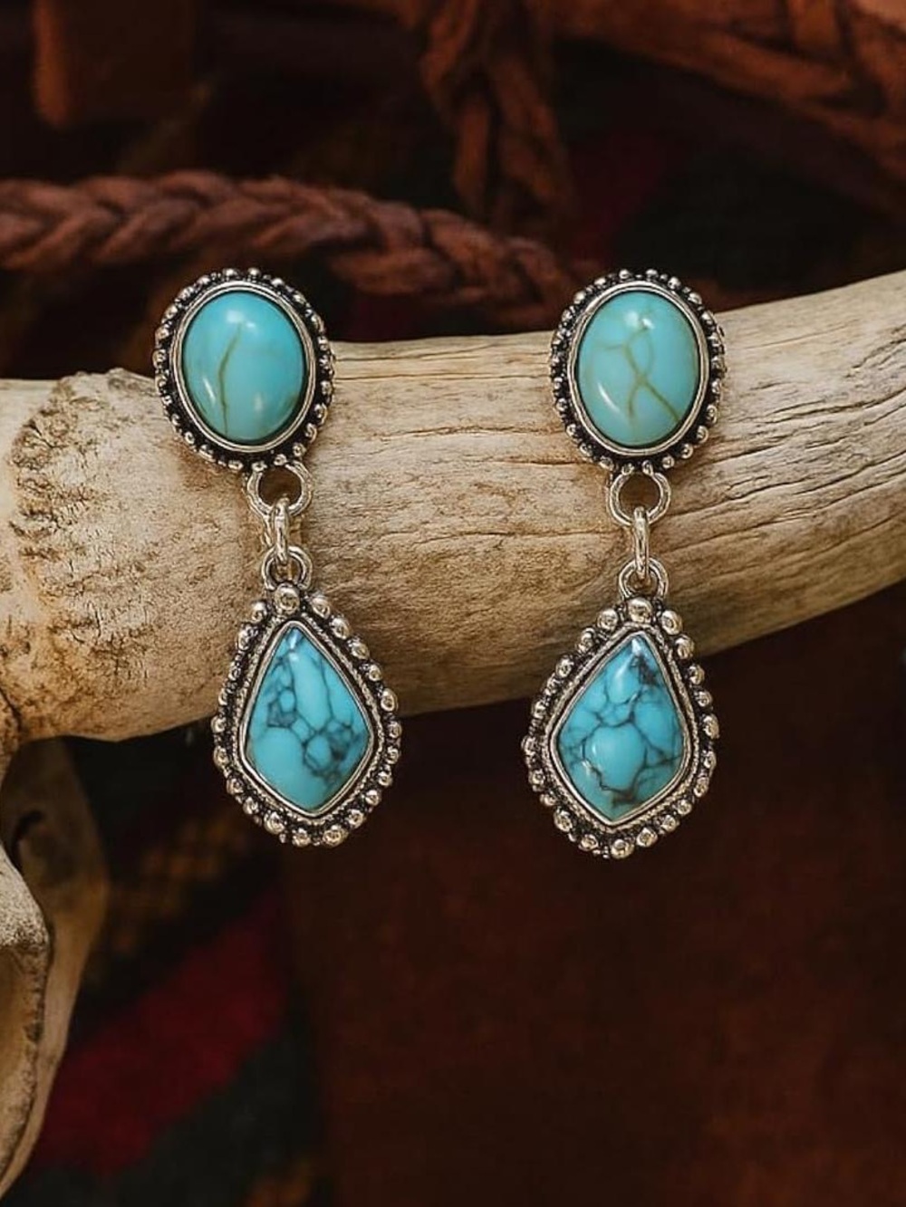 Anthropologie Silver-Tone Turquoise Drop Earrings